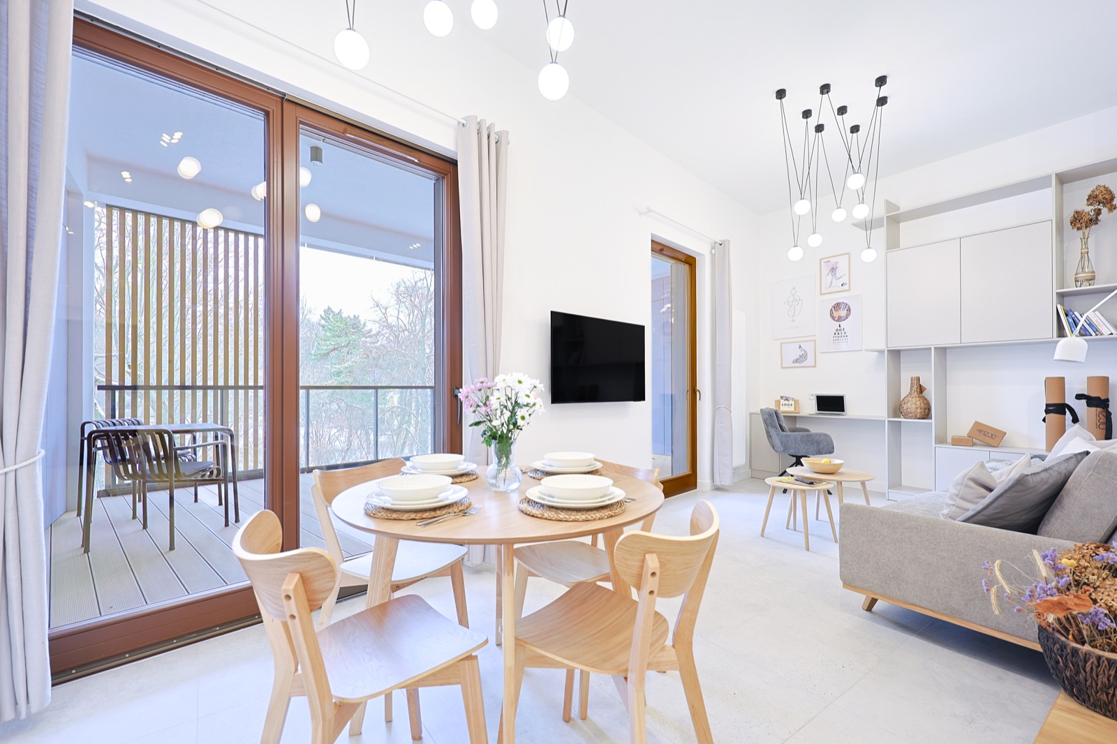 Open-plan living, dining and work space
